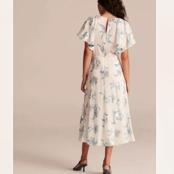 Metallic Fleur Wrap Midi Dress Beige 